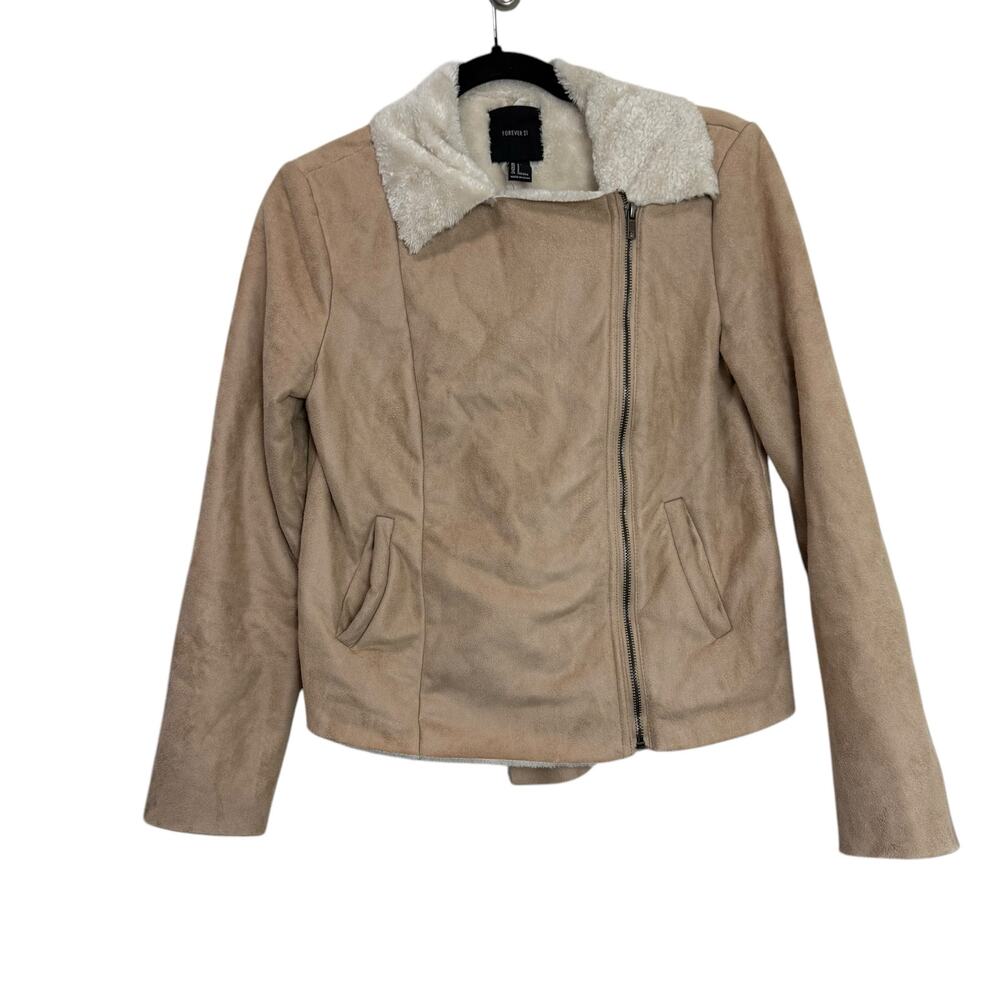 Forever 21 Faux Suede Light Brown Zip Up Asymmetrical Jacket Size Small